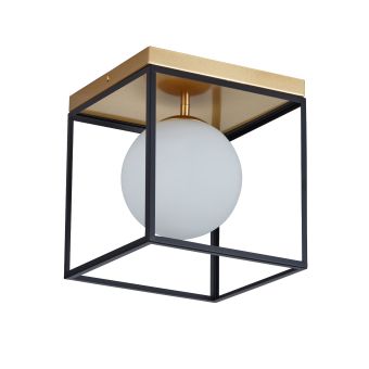 Plafonieră FENCE PL1, KL100054, 1xE27, alb opal, negru, auriu