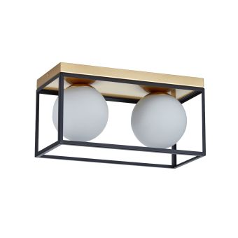 Plafonieră FENCE PL2, KL100055, 2xE27, alb opal, negru, auriu