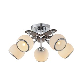 Candelabru ORBS 5, LY-3130, 5xE27, alb opal, crom, maro
