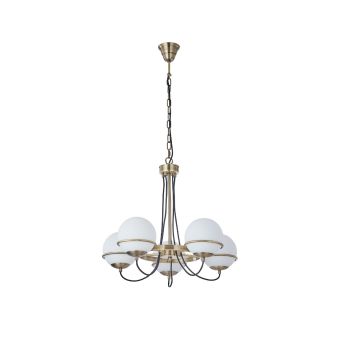 Candelabru SERINITY 5, KL105010, 5xE14, alb opal, bronz antichizat